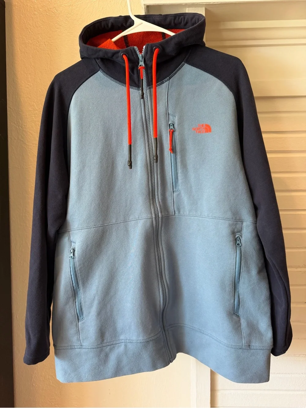 The North Face Men’s Full Zip Hoodie Blue Navy Orange Large